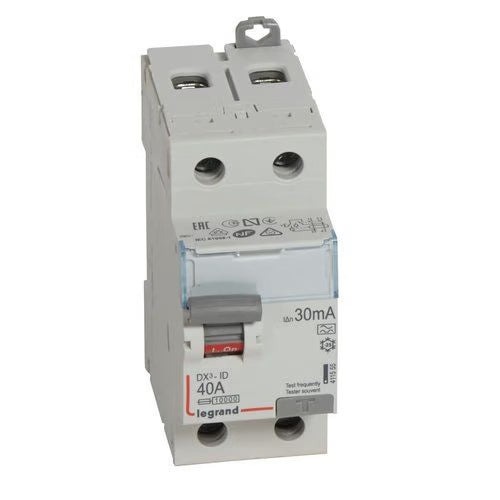 Interrupteur différentiel DX³-ID 40A type A 30mA - 2 modules Legrand Réf. 411555